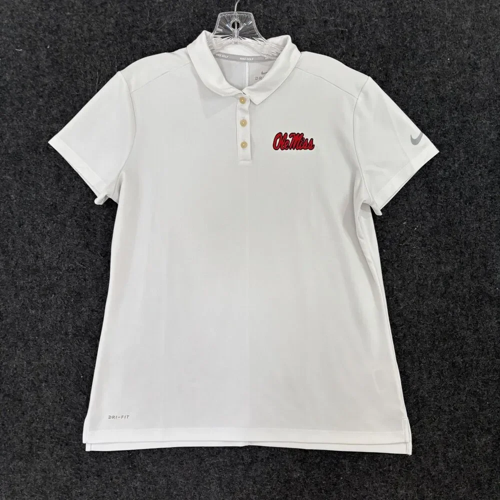 Ole Miss Rebels Golf Polo Shirt Women's Large Red White Nike Dri-FIT Lot Of 2